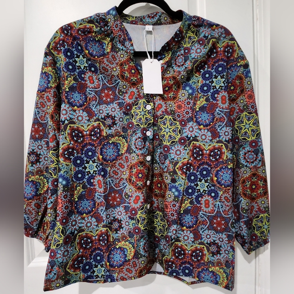 Online Boutique Multicolored 70s Vibes Blous size L